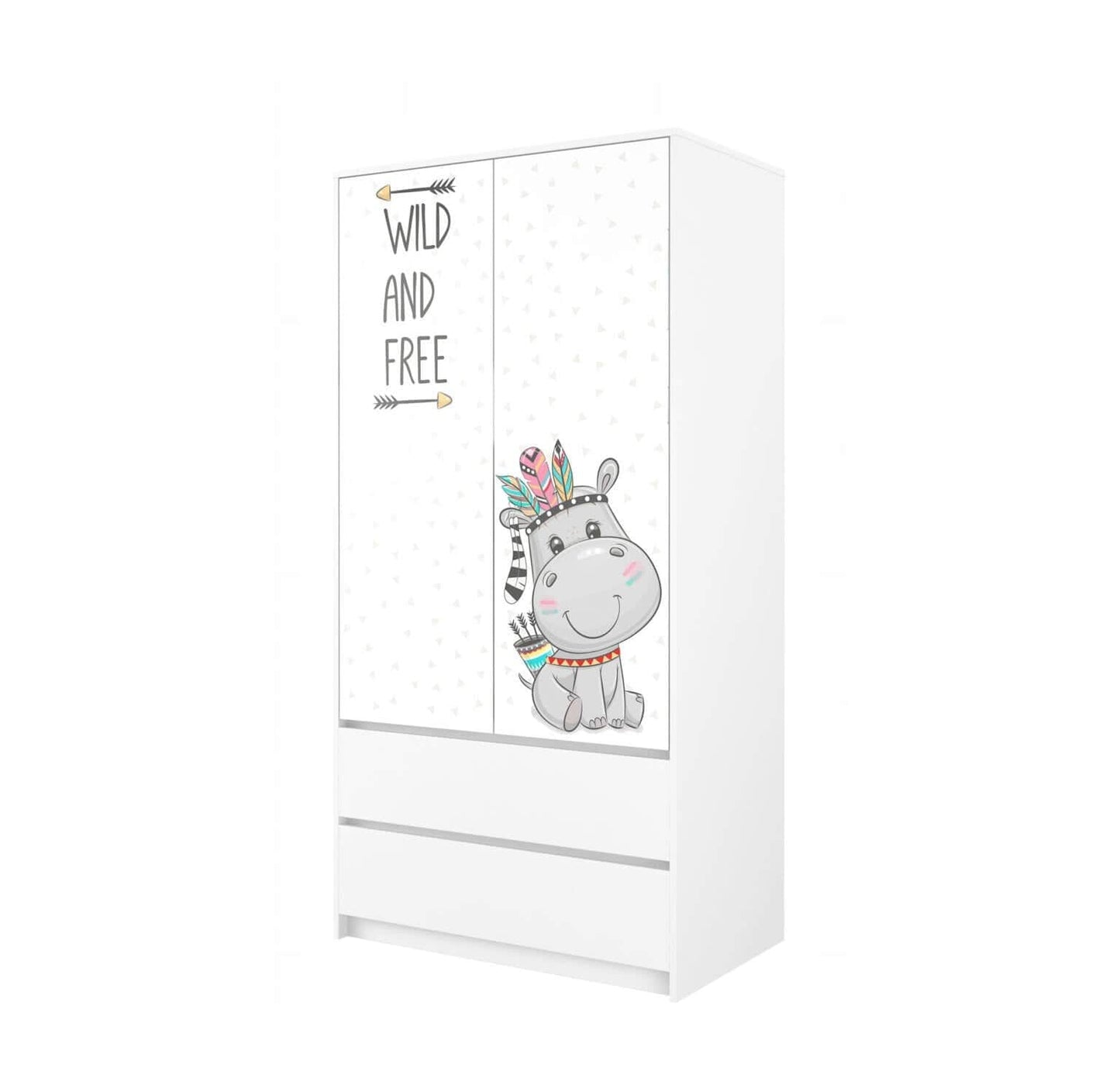 Spinta Vaiku Kambariui "Hipopotamas" Baltos Spalvos Su Stalčiais kids wardrobes