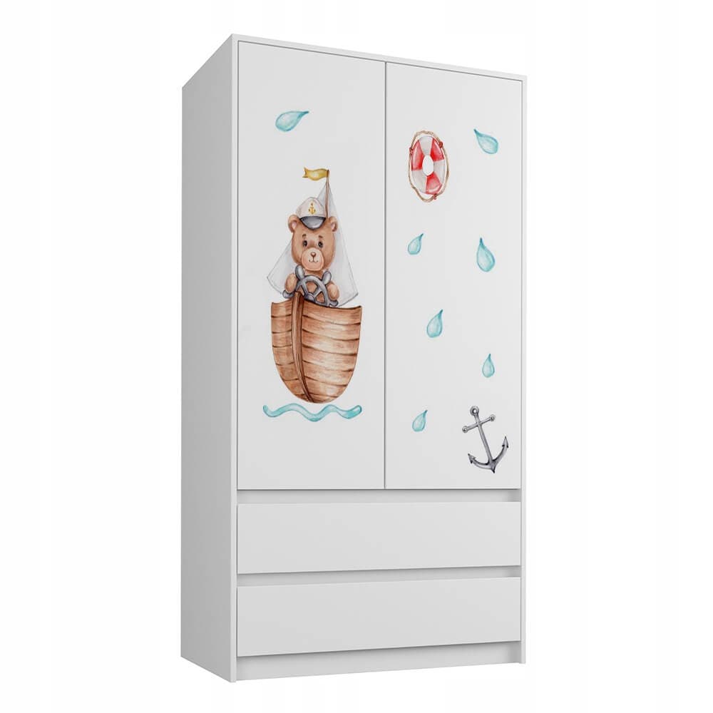Spinta Vaiku Kambariui "Meškiukas" Baltos Spalvos Su Stalčiais kids wardrobes