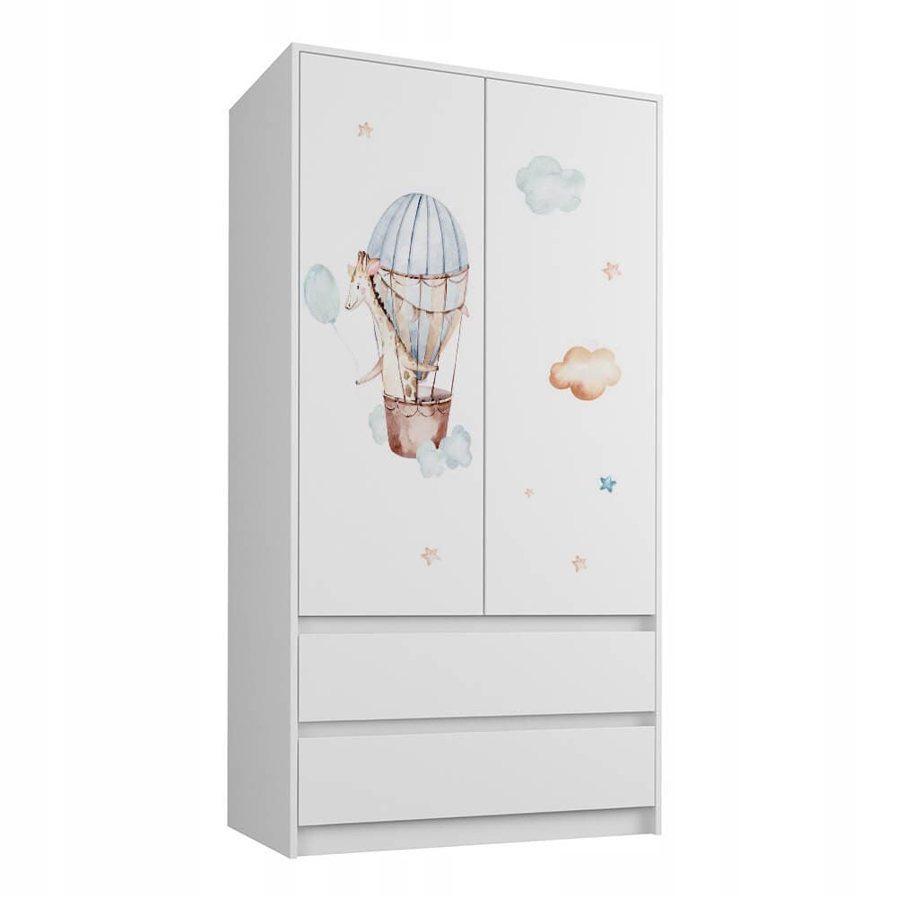 Spinta Vaiku Kambariui "Oro balionai" Baltos Spalvos Su Stalčiais kids wardrobes