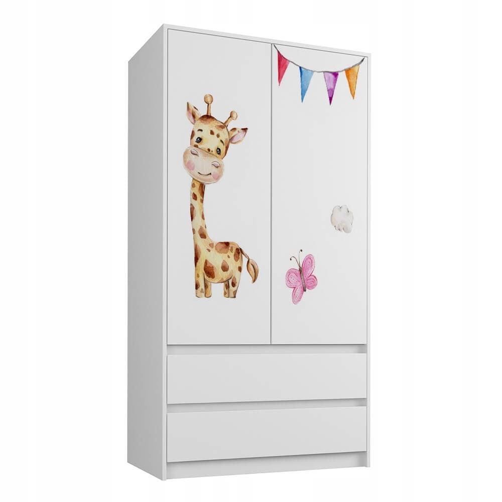 Spinta Vaiku Kambariui "Žirafa" Baltos Spalvos Su Stalčiais kids wardrobes