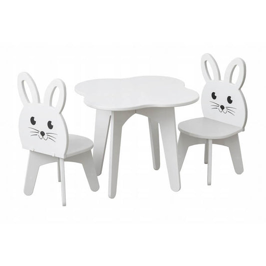 Stalas Debesėlis Su Kėdutėm Du Zuikučiai Staliukai Kėdutės