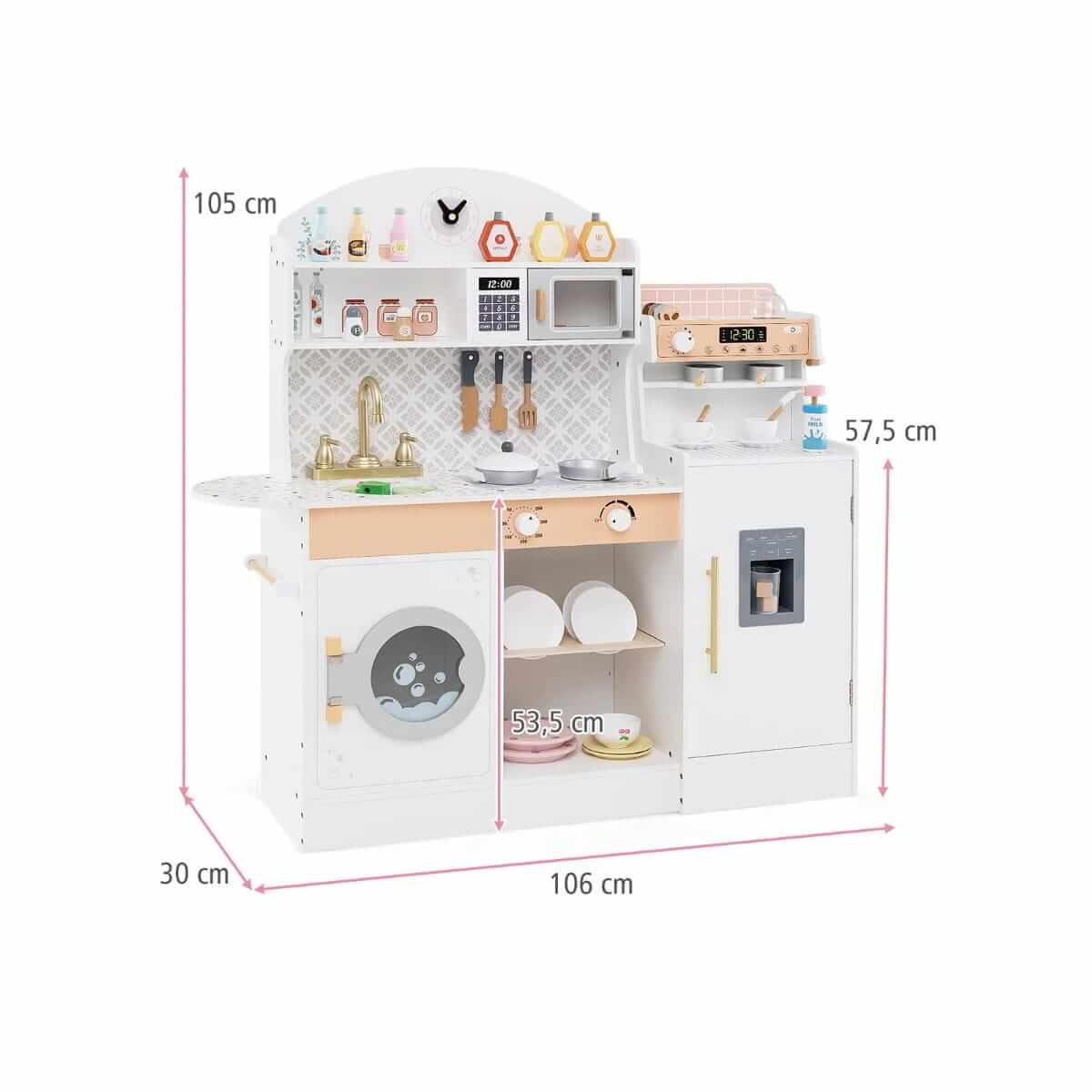 Stilinga Didelė Medinė Vaikiška Virtuvėlė Su Priedais, Balta Vaikiškos Virtuvėlės
