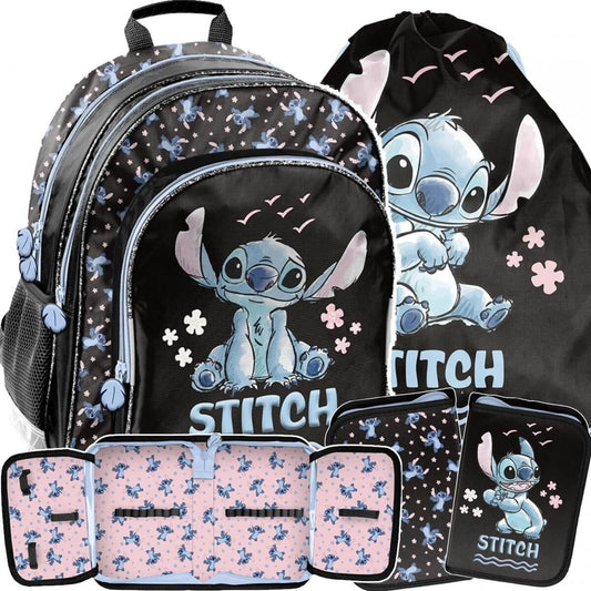 STITCH Mokyklinė Kuprinė Pradinių Klasių Mokinukams 3 in 1 Rinkinys Kuprinė Rinkinys