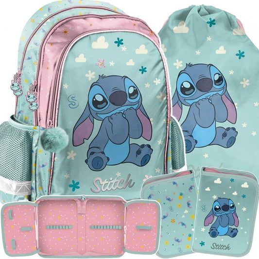 STITCH Mokyklinė Kuprinė Su Pieštukine Ir Sportiniu Maišeliu Kuprinė Rinkinys