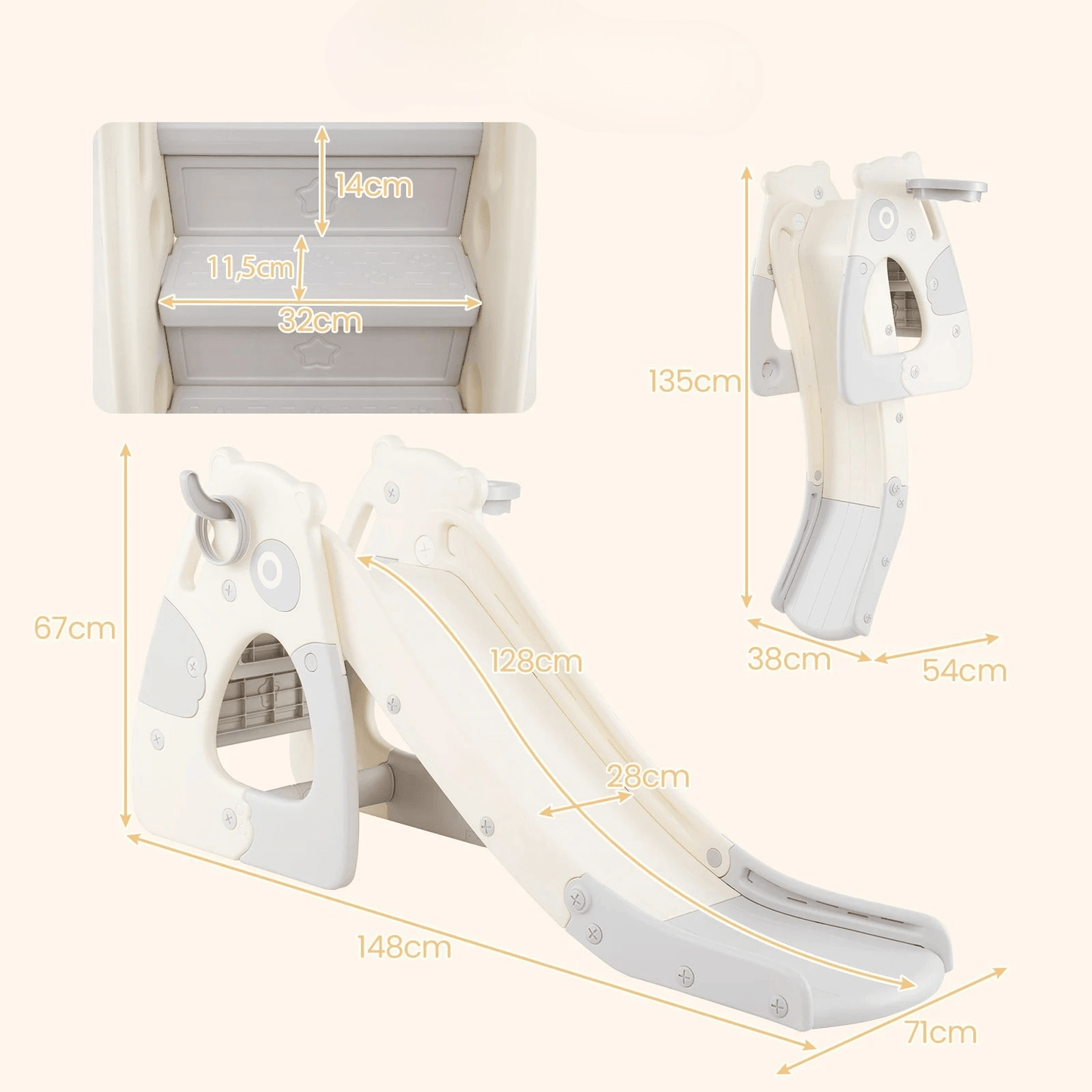 Sulankstoma Vaikiška Čiuožykla, Su Krepšinio Lanku 4-in-1 Čiuožyklos