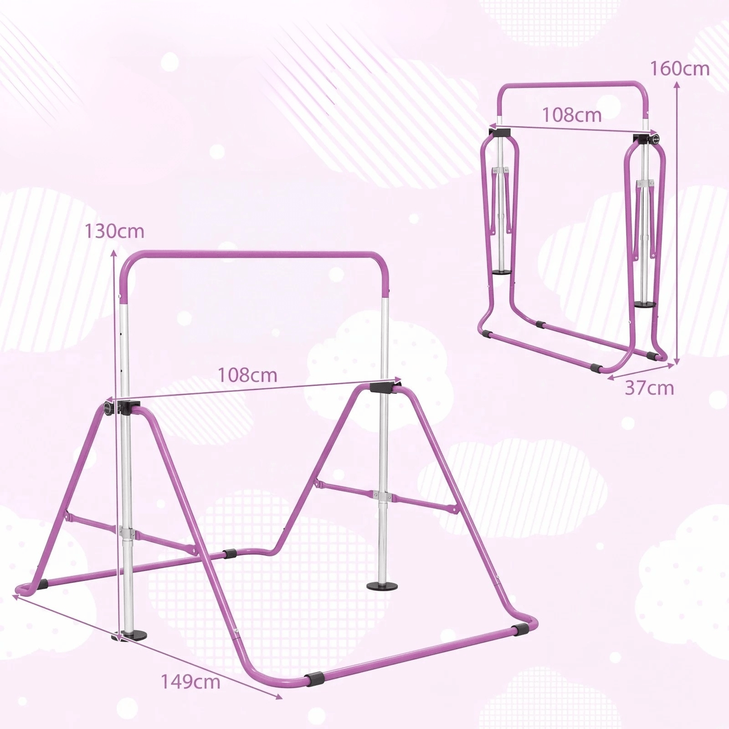 Sulankstomas Gimnastikos Skersinis Vaikams – Reguliuojamas 90–130 cm Gimnastikos Baleto Įranga