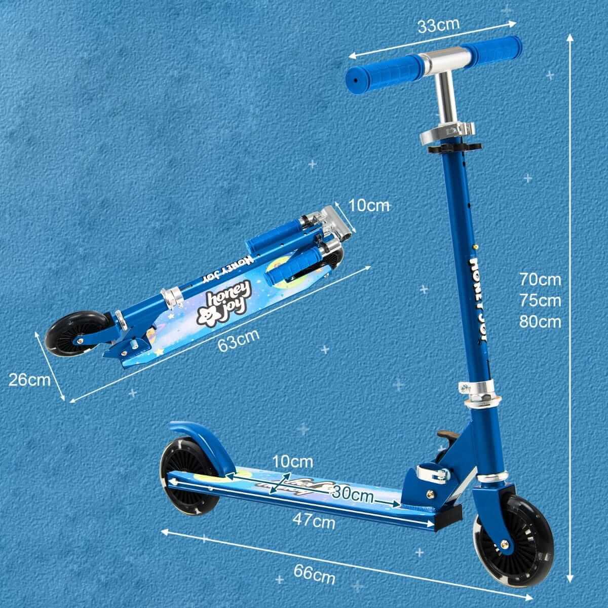 Sulankstomas Vaikiškas Paspirtukas Mėlynas Su LED Ratukais Iki 50 Kg Paspirtukai