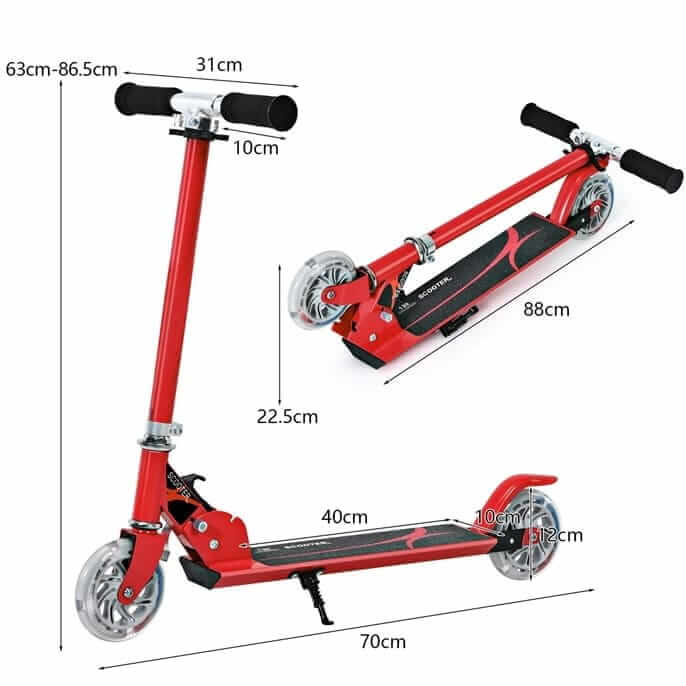 Sulankstomas Vaikiškas Paspirtukas Raudonas Su LED Ratukais Iki 70 Kg, 4 m + Paspirtukai