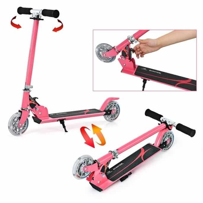 Sulankstomas Vaikiškas Paspirtukas Rožinis Su LED Ratukais Iki 70 Kg, 4 m + Paspirtukai