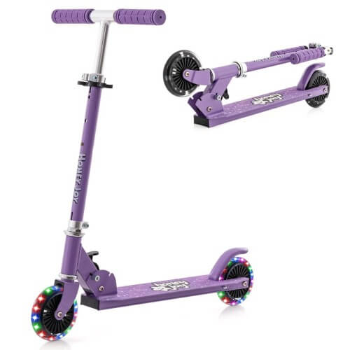 Sulankstomas Vaikiškas Paspirtukas Violetinis Su LED Ratukais Iki 50 Kg Paspirtukai