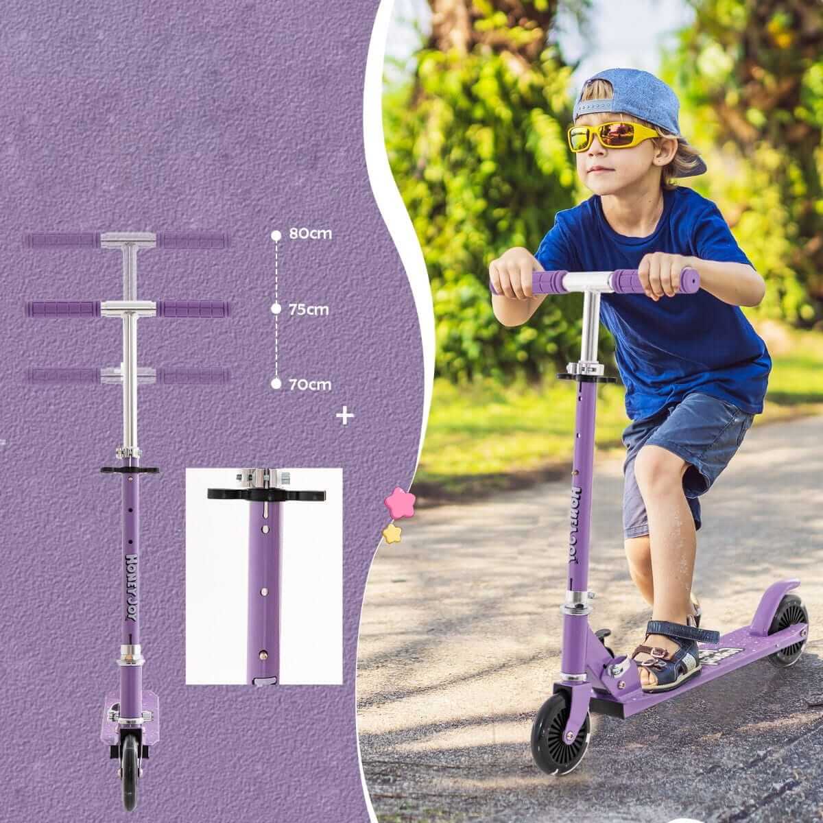 Sulankstomas Vaikiškas Paspirtukas Violetinis Su LED Ratukais Iki 50 Kg Paspirtukai