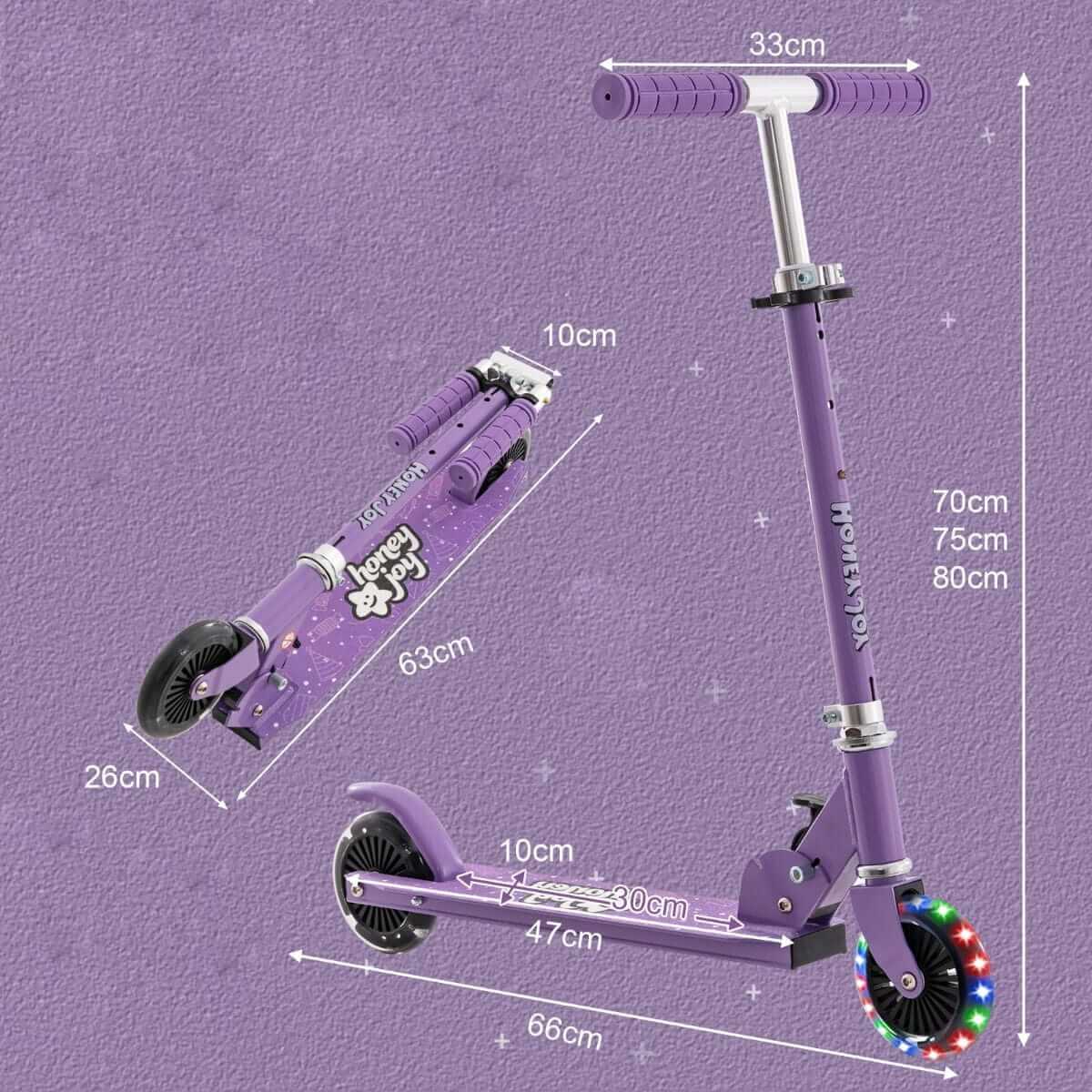 Sulankstomas Vaikiškas Paspirtukas Violetinis Su LED Ratukais Iki 50 Kg Paspirtukai