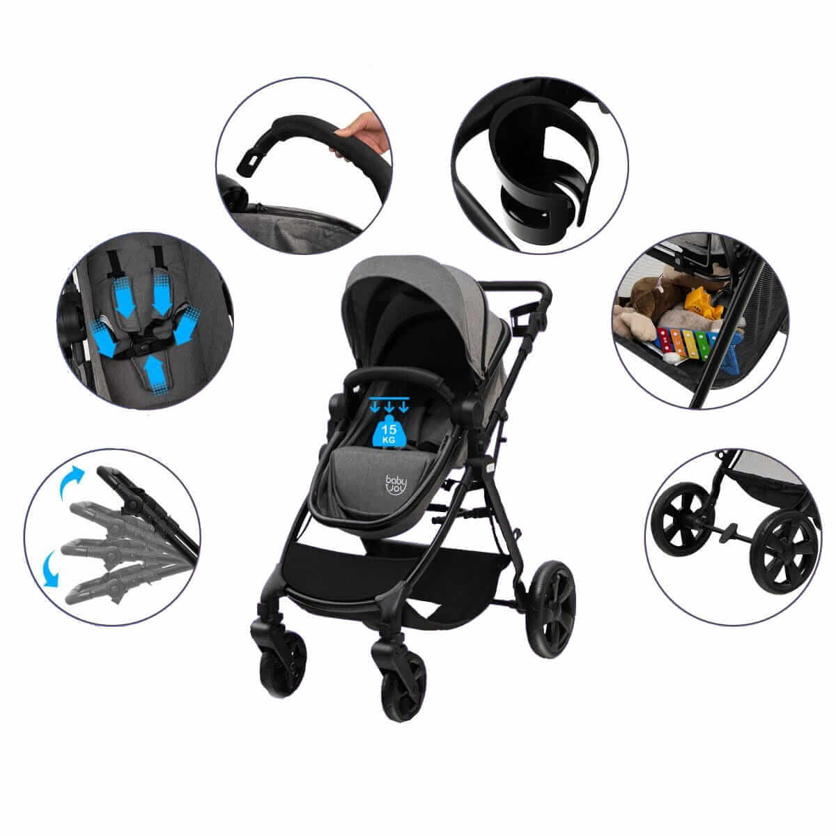 Sulankstomas Vaikiškas Sportinis Vežimėlis Baby Joy, Pilkas 1418 Vaikiški Vežimėliai