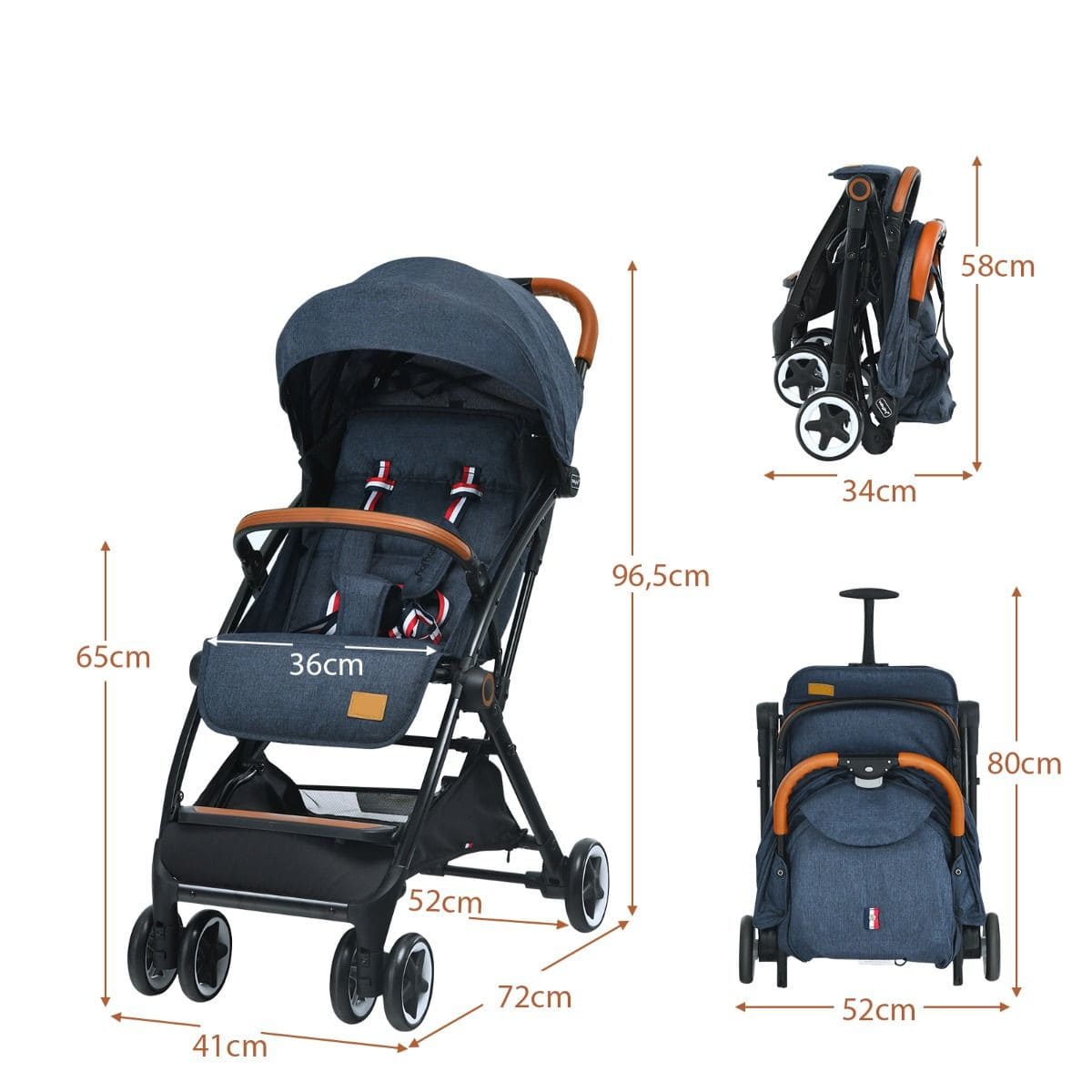 Sulankstomas Vaikiškas Sportinis Vežimėlis Su Priedais, Mėlynos Spalvos Vaikiški Vežimėliai