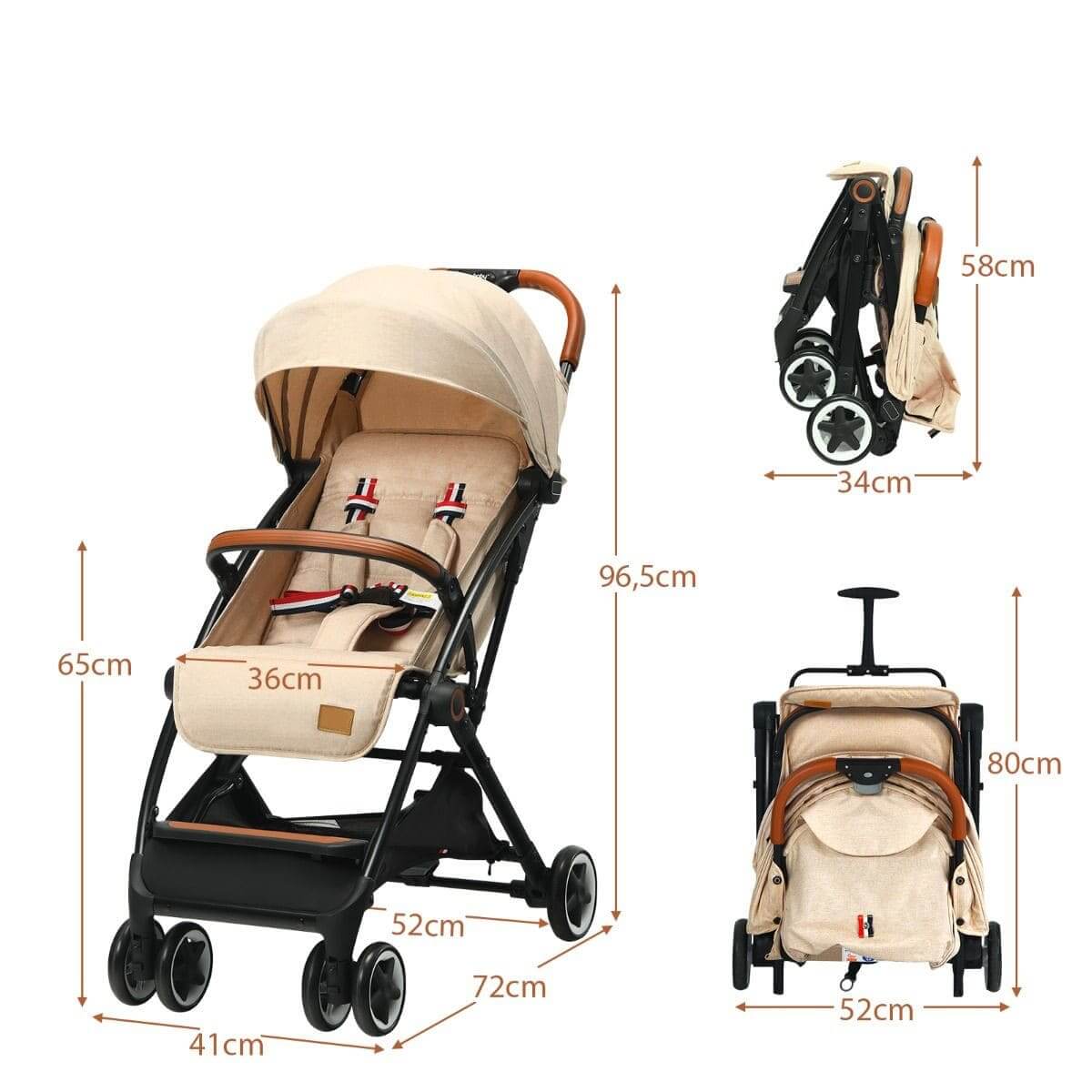 Sulankstomas Vaikiškas Sportinis Vežimėlis Su Priedais, Smėlio Spalvos Vaikiški Vežimėliai