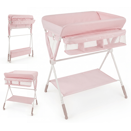 Sulankstomas Vystymo Stalas Su Ratukais 81 x 66,5 x 95–101 cm Rožinis Vystymo Stalai