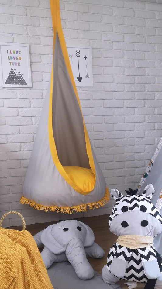 Supynė "Kokonas" Tinka Lauke ir Namie, Boho Stiliaus Su Kutais Geltona