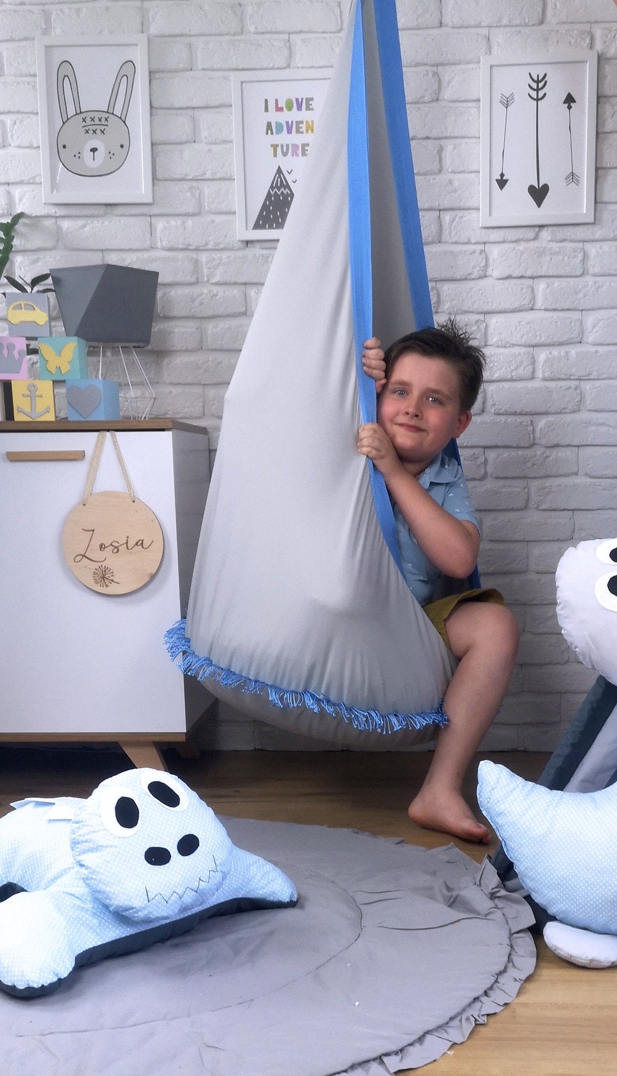 Supynė "Kokonas" Tinka Lauke ir Namie, Boho Stiliaus Su Kutais Mėlyna