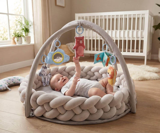 TinyMini Lavinamasis Kilimėlis Kūdikiams "Pynė" 82 cm Su Žaislais Lavinamieji Kilimėliai