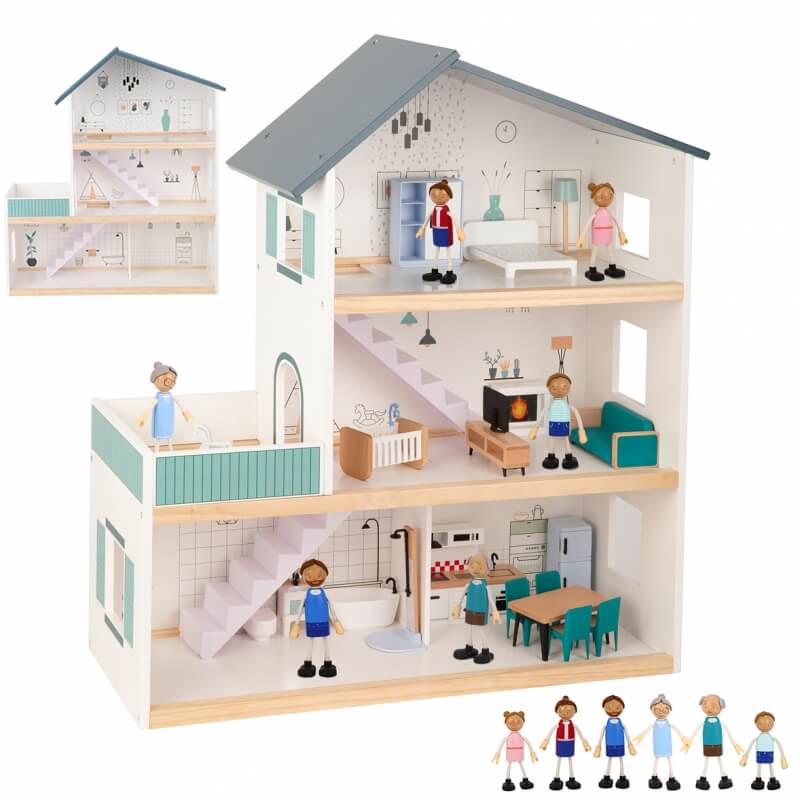 TOOKY TOY Didelis Medinis Lėlių Namelis + FSC Figūrėlės Žaislai Vaikams