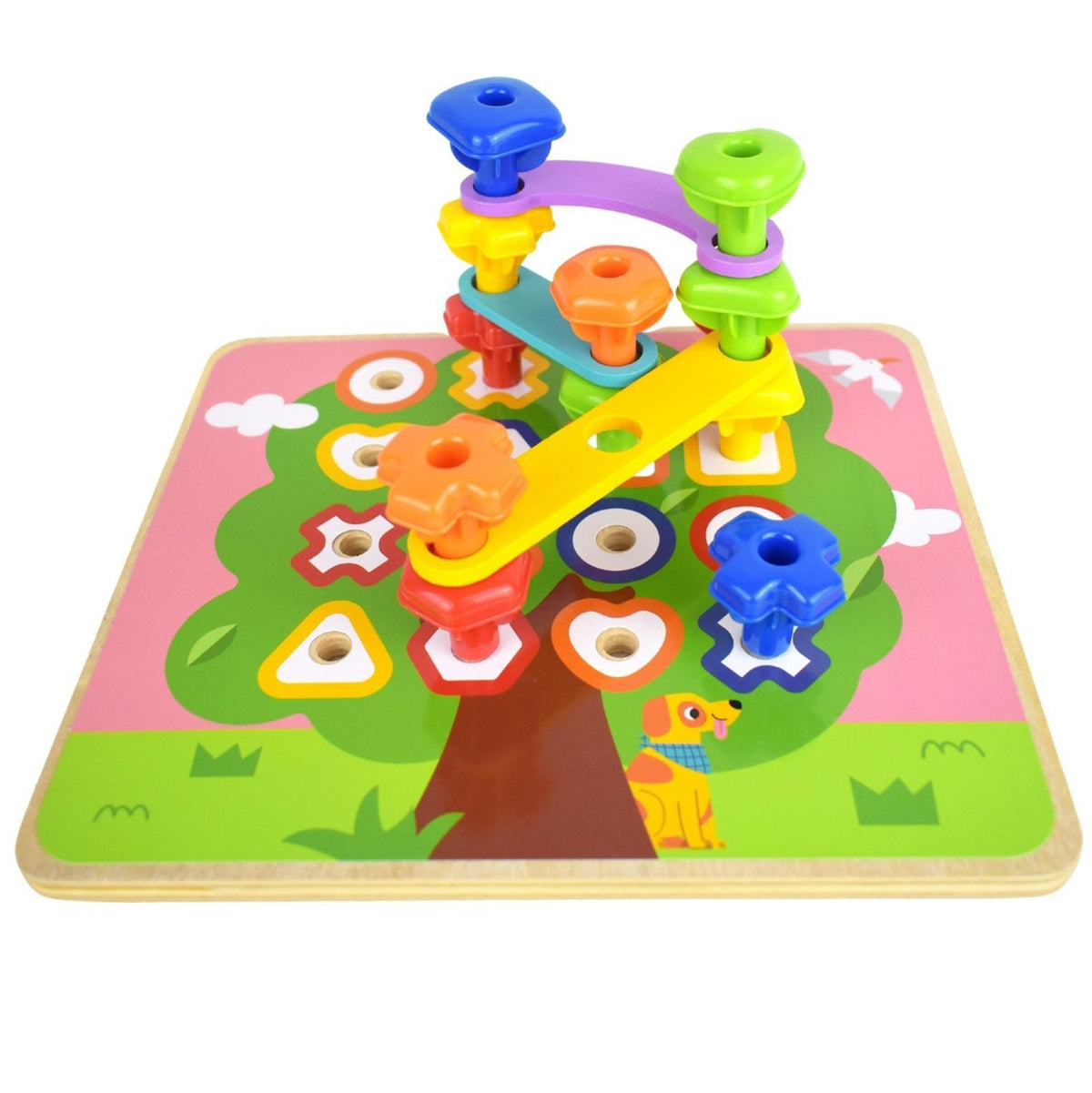 Tooky Toy medinė Montessori konstravimo ir vėrimo lenta