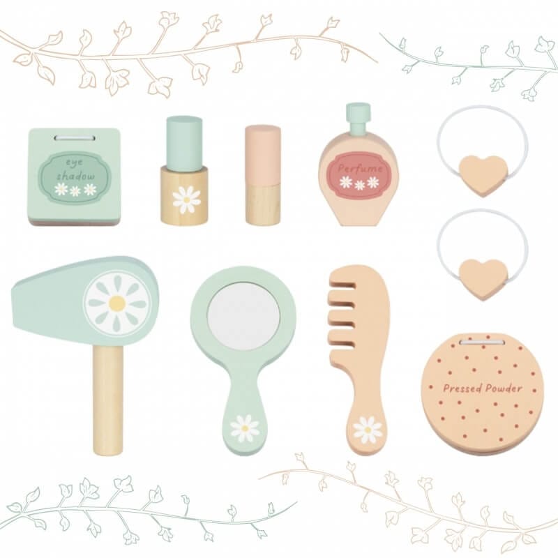 Tooky Toy Medinis Kosmetinis Staliukas Su Aksesuarais Ir Kėde Kosmetinis Staliukas