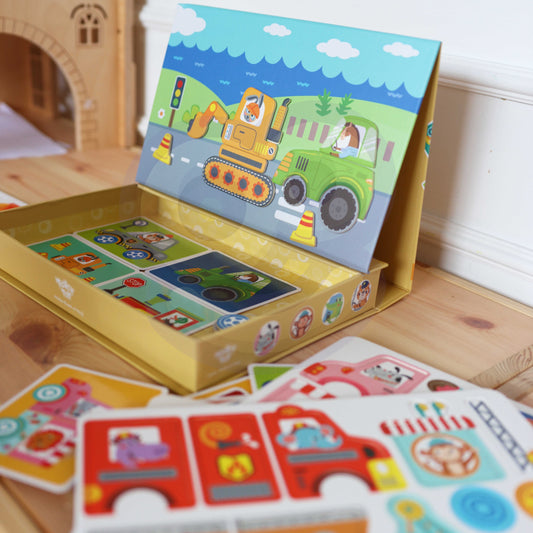 Tooky Toy Montessori Magnetinė Transporto Dėlionė – 80 Dalių Rinkinys Žaislai Dėlionės