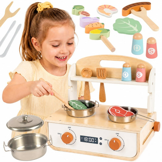 Tooky Toy Medinė Virtuvėlė Su Griliumi Ir Priedais
