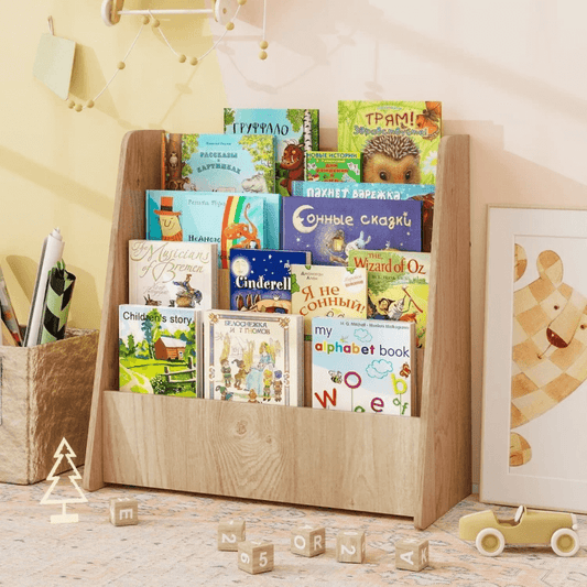 Vaikiška Knygų Lentyna Su 4 Pakopomis – Medinė Saugi Lentyna Vaikams Žaislų Dėžės Ir Lentynos