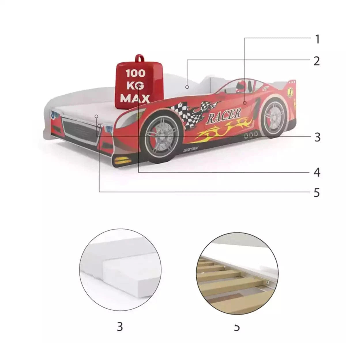 Vaikiška Lova Automobilis + Čiužinys 160x80cm 2 Spalvos Lovos Vienvietės