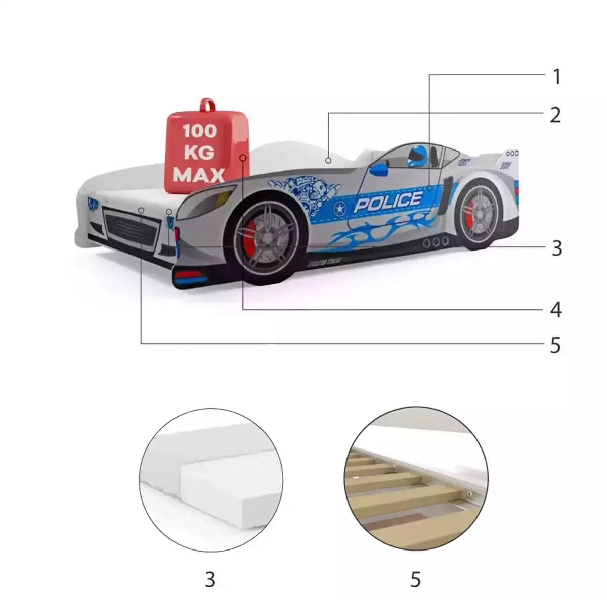 Vaikiška Lova Automobilis + Čiužinys 160x80cm 2 Spalvos Lovos Vienvietės
