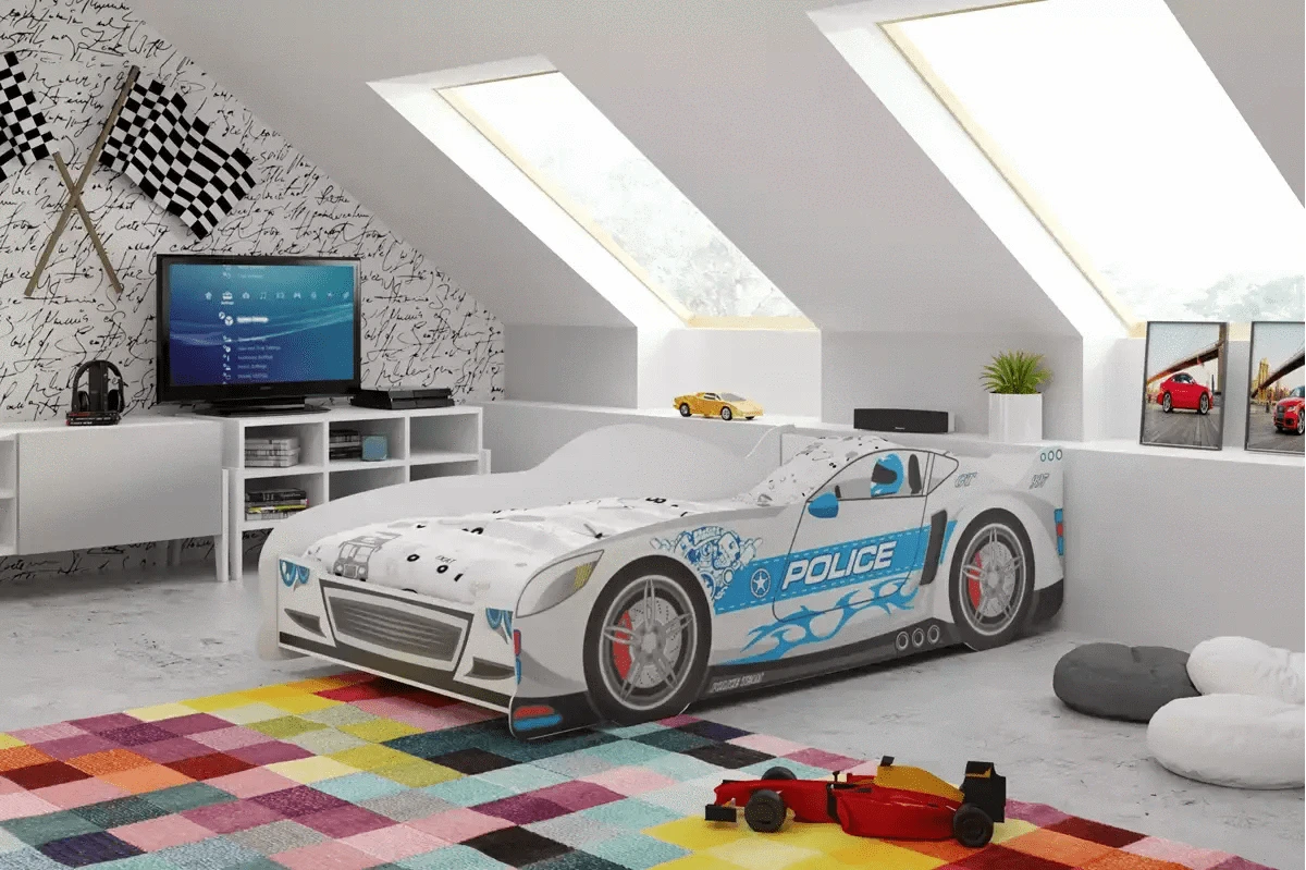 Vaikiška Lova Automobilis + Čiužinys 160x80cm 2 Spalvos Lovos Vienvietės Pilka