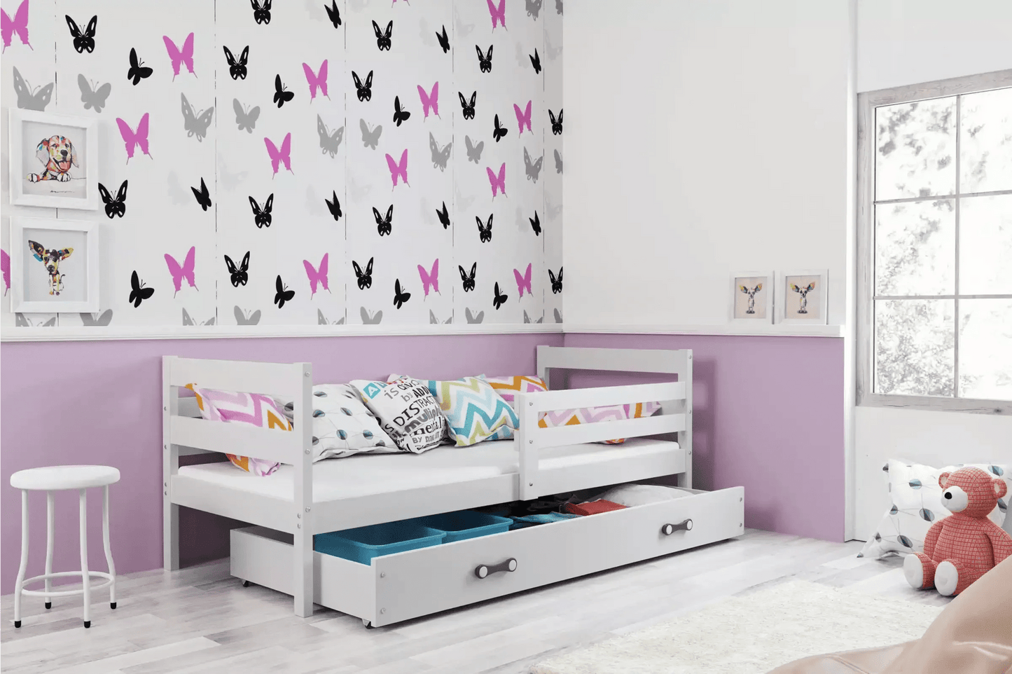 Vaikiška Lova "Erik" Be/Su Stalčiumi/Papildoma Miego Vieta 80 X 190 cm Cribs & Toddler Beds Balta / Su Stalčiumi / Balta