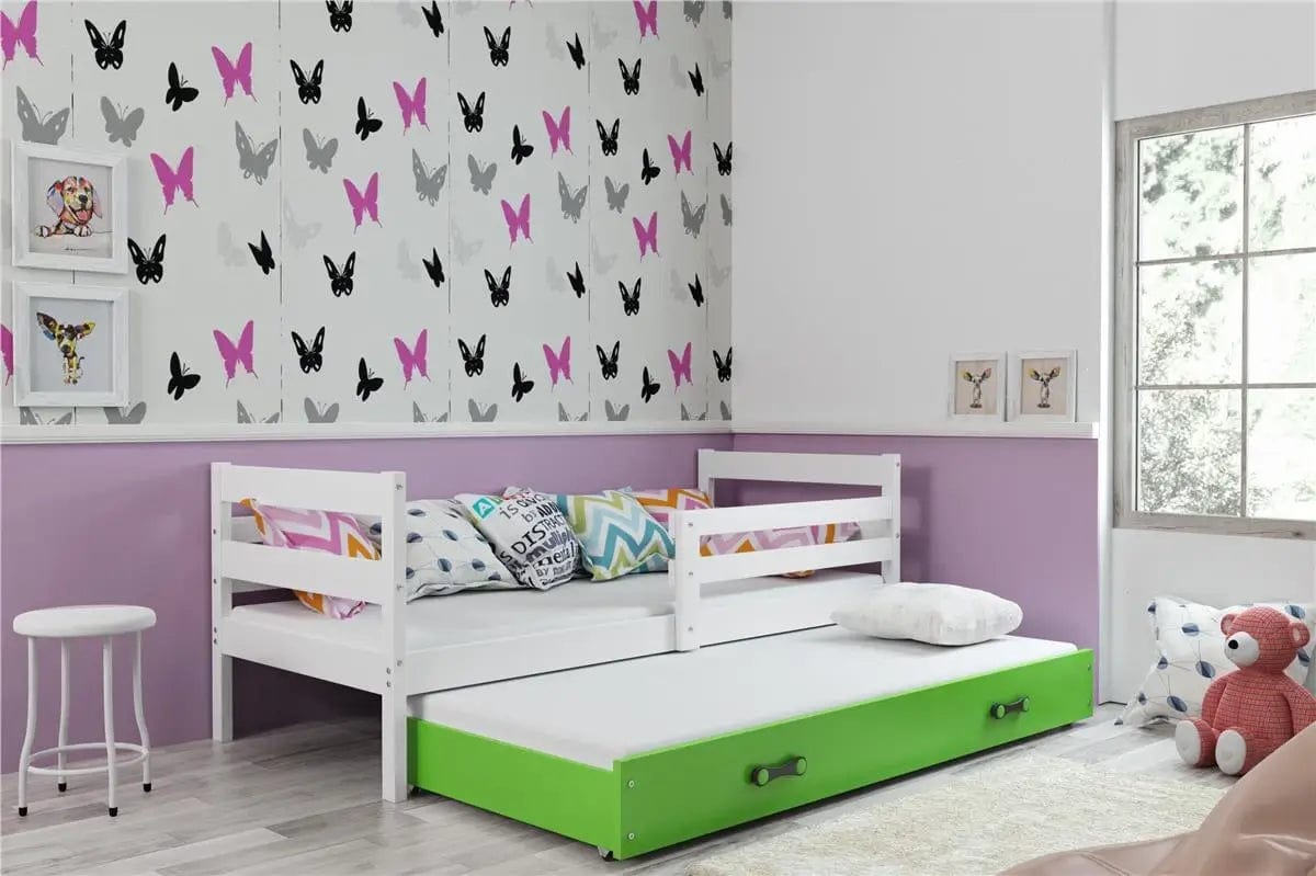 Vaikiška Lova "Erik" Be/Su Stalčiumi/Papildoma Miego Vieta 90 X 200 cm Cribs & Toddler Beds Balta / Su papildoma vieta miegui / Žalia