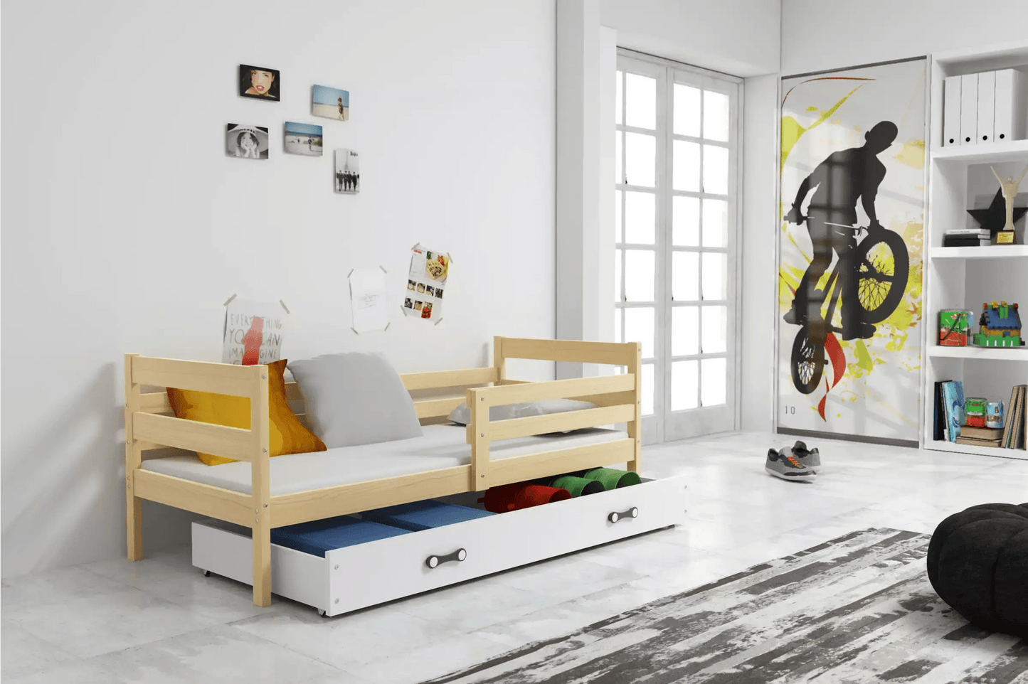 Vaikiška Lova "Erik" Be/Su Stalčiumi/Papildoma Miego Vieta 90 X 200 cm Cribs & Toddler Beds Medžio / Su Stalčiumi / Balta