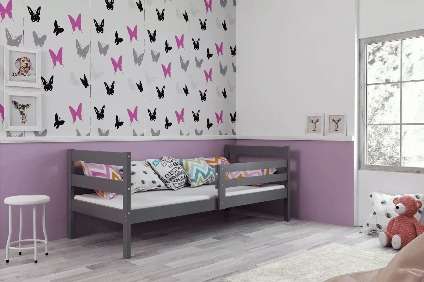 Vaikiška Lova "Erik" Be/Su Stalčiumi/Papildoma Miego Vieta 90 X 200 cm Cribs & Toddler Beds Pilka / Be stalčiaus / Pilka
