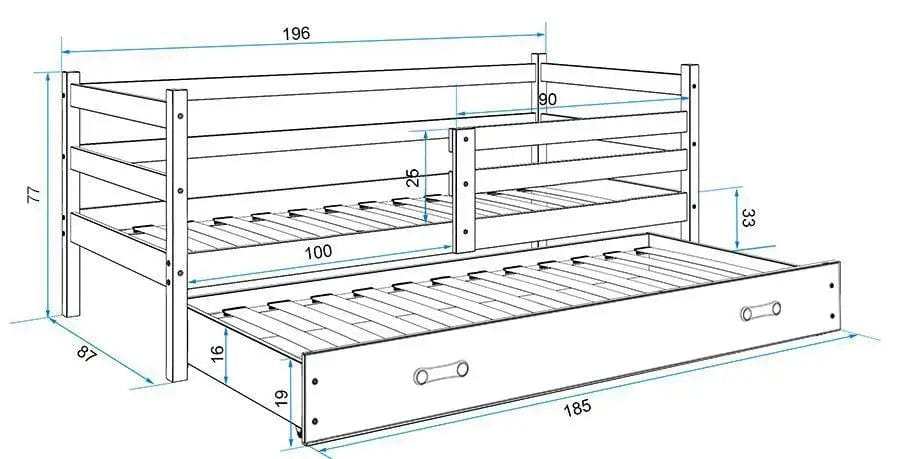 Vaikiška Lova "Eryk" Be/Su Stalčiumi/Papildoma Miego Vieta 190/200 cm Cribs & Toddler Beds