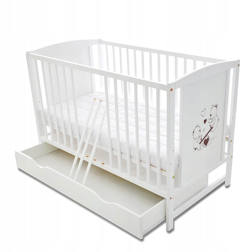 Vaikiška Lovytė Medinė Bajka Su Stalčiumi ir Turėklais 2in1 Be Čiužinio Cribs & Toddler Beds