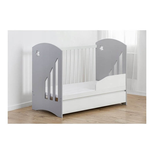 Vaikiška Lovytė "MOON" Su Stalčiumi Ir Čiužiniu Pilka Cribs & Toddler Beds
