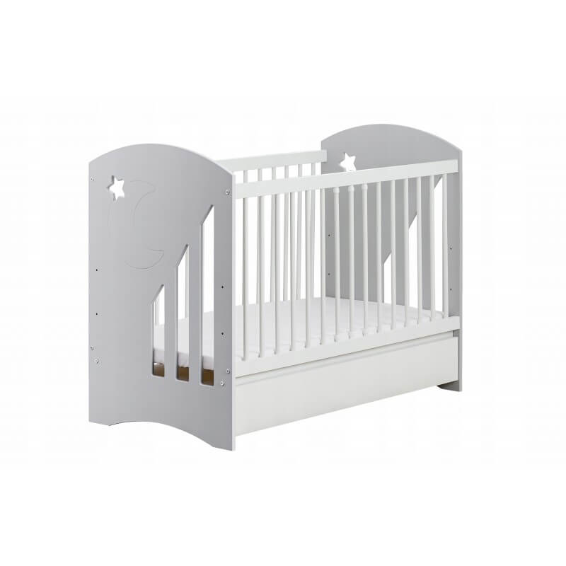 Vaikiška Lovytė "MOON" Su Stalčiumi Ir Čiužiniu Pilka Cribs & Toddler Beds