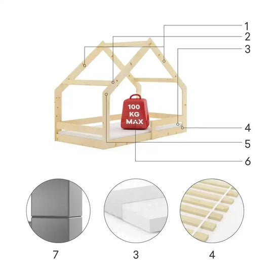 Vaikiška Medinė Lova Namelis Iš Natūralios Medienos 160x80 cm Lova Namelis