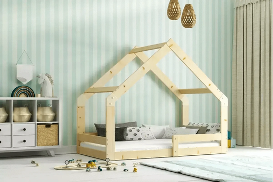 Vaikiška Medinė Lova Namelis Iš Natūralios Medienos 160x80 cm Lova Namelis