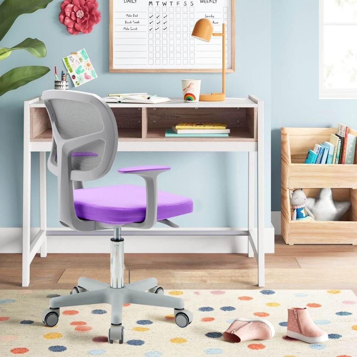 Vaikiška Reguliuojamo Aukščio Sukamoji Kėdė Violetinės Spalvos Rašomojo Stalo Kėdės
