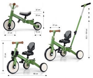 Vaikiškas 5 in 1 Triratis Dviratis Milly Mally Optimus Max Su Pedalais Ir Rankena, 4 Spalvos Triratukai
