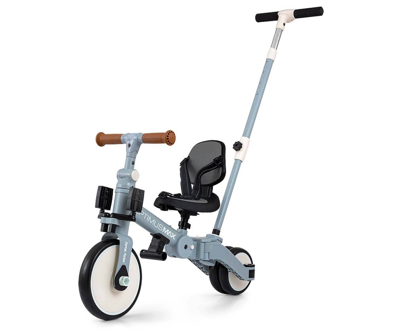 Vaikiškas 5 in 1 Triratis Dviratis Milly Mally Optimus Max Su Pedalais Ir Rankena, 4 Spalvos Triratukai Mėlyna