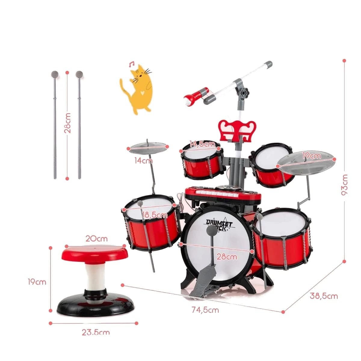 Vaikiškas Būgnų Rinkinys Su Mikrofonu Ir 8 Klavišų Pianinu Nuo 3 Metų Muzikos Instrumentai