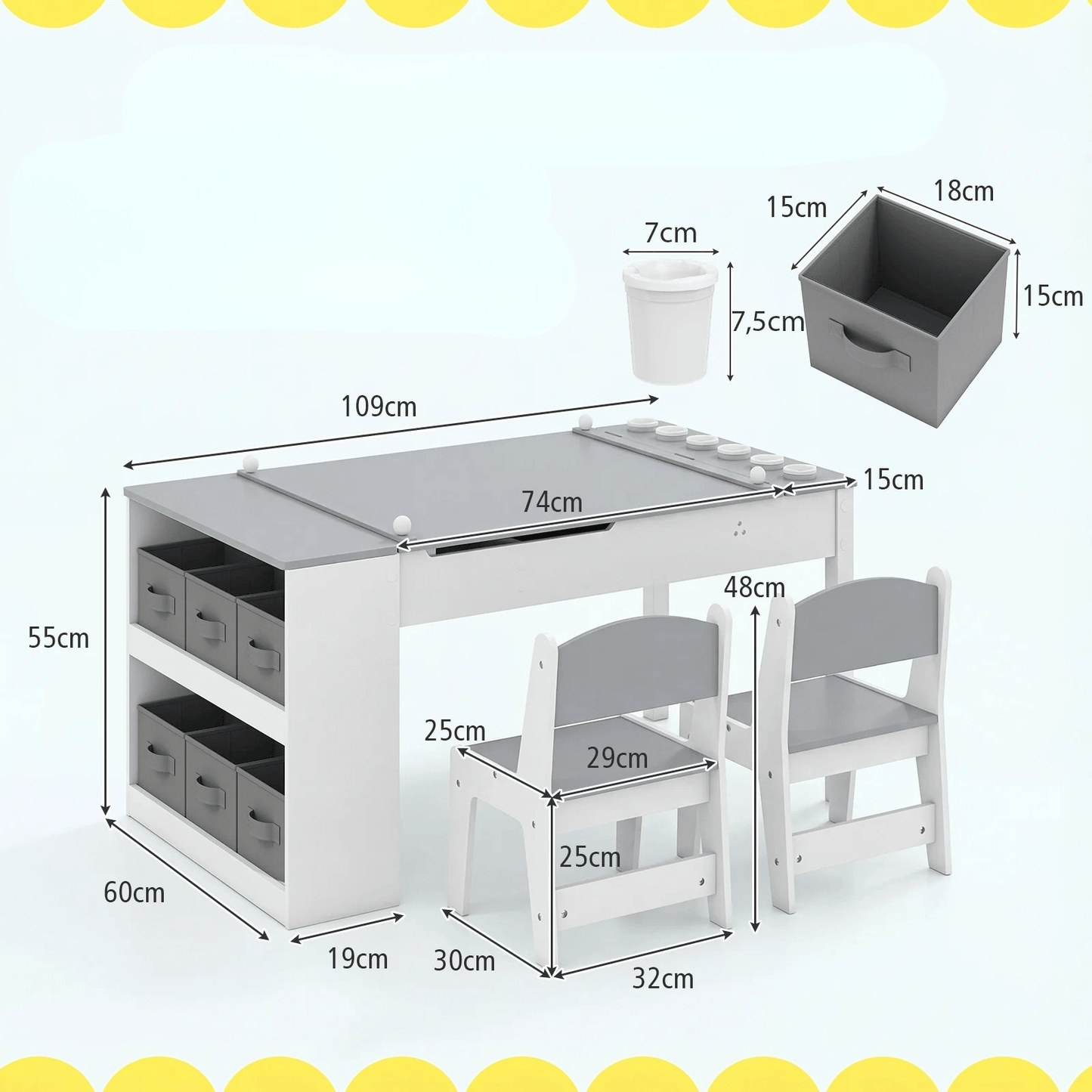 Vaikiškas Dailės Stalas su Molbertu 2in1 su Laikymo Dėžėmis ir 2 Kėdėmis Staliukai Kėdutės