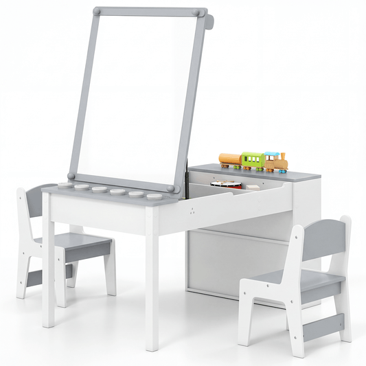 Vaikiškas Dailės Stalas su Molbertu 2in1 su Laikymo Dėžėmis ir 2 Kėdėmis Staliukai Kėdutės