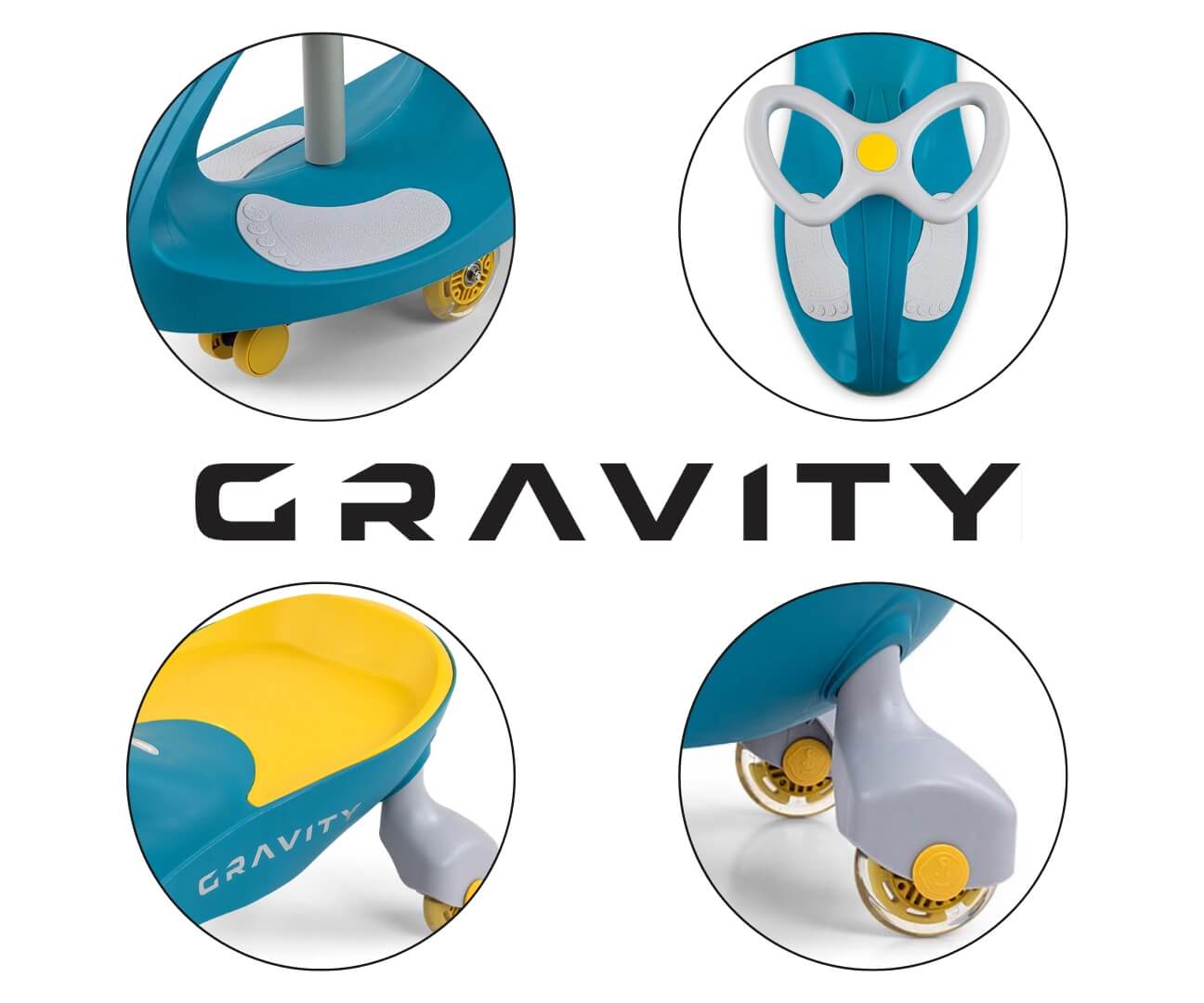 Vaikiškas Dviratis Svingis Milly Mally Gravity Ride-on, LED Ratai, Geltonas Svingiai