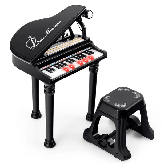 Vaikiškas Elektrinis Fortepijonas Su Kėdute, Juodas Vaikiškas Muzikos Instrumentas